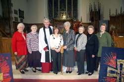 At the Celebration Service in Lisburn Cathedral  on October 26 are, L to R: Mrs Jean Hilland, Mrs Jean Hughes, Rev Canon Sam Wright, Mrs Paula Wright, Mrs Margaret Crawford (All Ireland President of Mothers’ Union), Mrs Adeline Tease, Mrs Mary McCormack and Mrs Suzanne Johnston.